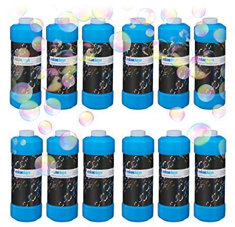 Relaxdays 12x 1 Liter Seifenblasenflüssigkeit im Set, Nachfüllflasche, für Seifenblasenmaschine, Seifenblasenpistole