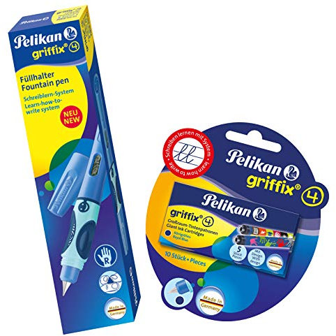 Pelikan 805612 Griffix Füllhalter für Rechtshänder mit Drehkappe, blau (Für Rechtshänder | inkl. Tintenpatronen)