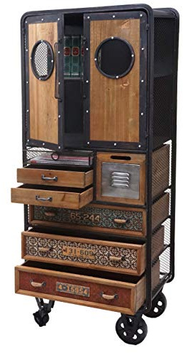 Mendler Apotheker-Schrank HWC-D78, Kommode Rollwagen Metallregal, Tanne Holz Vintage Shabby-Look 146x60x35cm