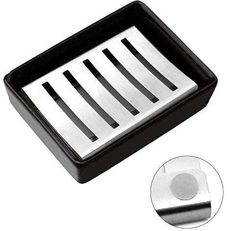 Seifenschale, Keramikschale, YOCZOX Seifenhalter, Keramik Sitz, Seifenablage, Seifenkiste, Seifen Box, Seifenretter (Schwarz+Silber)