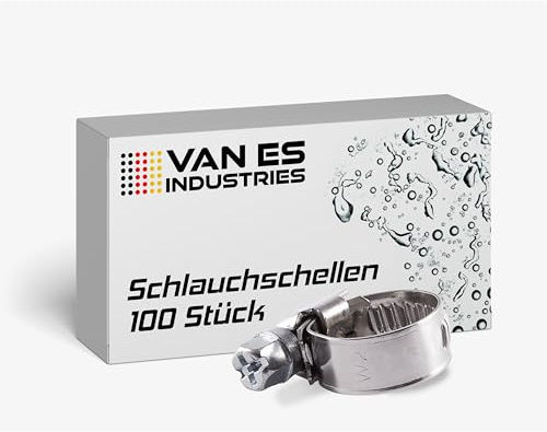 VE-Professional 100 Stück Edelstahl W2 Schlauchschellen mit 9mm Bandbreite in Industriequalität DIN 3017 mit Schneckengewinde und geschweißten Gehäuse (40-60mm) in Silber