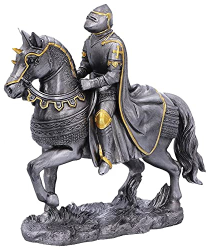 Nemesis Now Kriegspferd Figuren (6er Set), 6 kleine mittelalterliche Kriegspferd und Panzerreiter, Gold, Silber