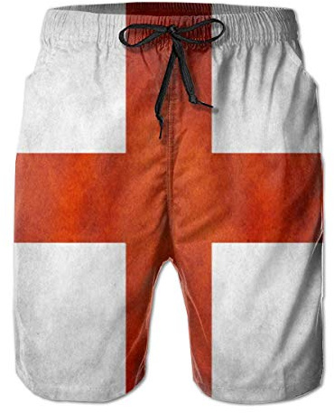 Vintage St George's Cross England Flag Men Fashion Swim Trunks Quick Dry Bathing Suits Board Shorts with Pocket Size XL Multicoloured