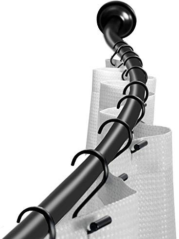 Curved Shower Rod Adjustable 112-180cm, Telescopic Shower Curtain Pole Extensible Shower Rail Including Fittings (Black)