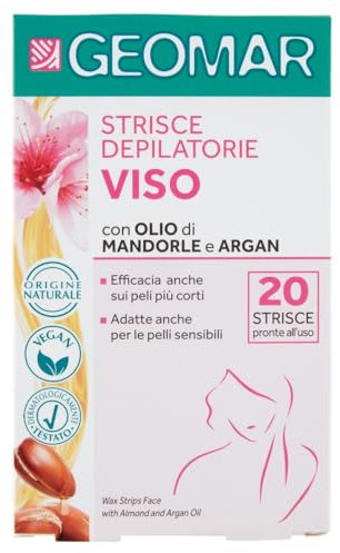 GEOMAR | Strisce Depilatorie Viso, con Olio di Mandorle e di Argan, 95% di Origine Naturale, Made in Italy, 1 x 20 strisce