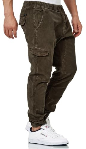 Indicode Hommes Walker Cargo Pants | Pantalon en Velours côtelé Stretch Army XL