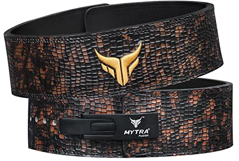 Mytra Fusion tyngdlyftningsbälte äkta läder lyftbälte med spak tyngdlyftningsbälte män och kvinnor träningsbälte (Dark Brown, M)
