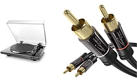 Denon DP-300 F Vollautomatischer Plattenspieler Mit Riemenantrieb, Integriertem Vorverstärker, Vollautomatik (Schwarz) & KabelDirekt 1 M Cinch-Kabel (Stereo-Audiokabel, Schwarz)