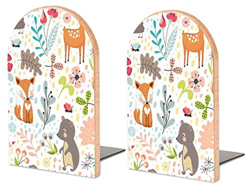 Packung Mit 2 Buchstützen Fuchs Und Eule Tier Rutschfester Bücherständer Aus Holz Bücherregal Bücherhalter Für Home Desk Office Library