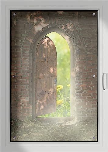 Wallario Lichtschutzbild, Dekorativer Sichtschutz Sonnenschutz 76 x 115 cm mit Motiv: Offene Pforte - Verdunklungsrollo ohne Bohren