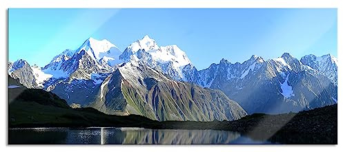 Pixxprint Glasbild Panorama, Wandbild aus Echtglas, Berge am See, 120x50 cm, inkl. Aufhängung und Abstandshalter