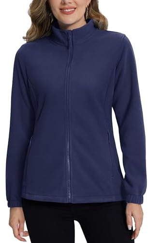 TACVASEN Giacca Autunnale Donna Giacca in Pile Donna con Zip Giubbotto Invernale Giubbotto di Mezza Stagione per Attività All'Aperto Blu Marino, M