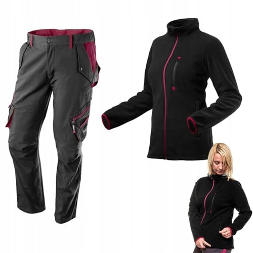 NEO TOOLS Damen Arbeitshose oder SET mit Fleece-Arbeitsjacke | Hose Gr. S-XXL, Hose mit Viele Multifunktionale Taschen, Ausprofilierter Kniebereich, Warme Fleece Jacke