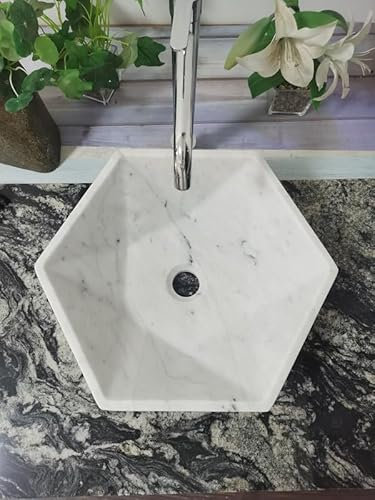 Lavabo di pietra naturale di Matt a forma di ciotola esagonale del marmo bianco italiano di Carrara per il lavandino del bagno