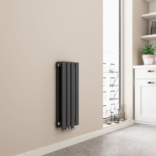 EMKE Radiatore 60x24cm, radiatore verticale a tubo ovale, Antracite, Doppio strato, radiatore ad acqua calda