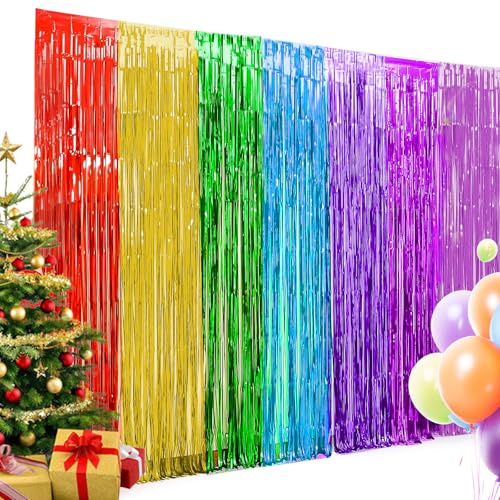 YOUNGSAY 7 Stück Lametta Vorhang - 1 x 2M Selbstklebend (Bunt)