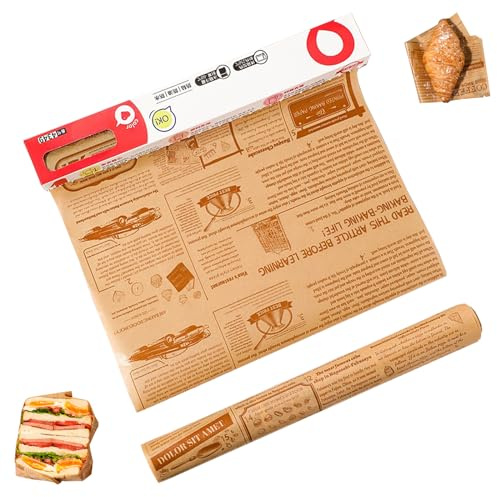 8M Backpapier, Nicht klebrig Fettdichtes Papier, Antihaft Papierblätter, Backpapier Rolle Lebensmittel, Sandwichpapier, Hamburgerpapier für Grill, Sandwich und Chips, Braun