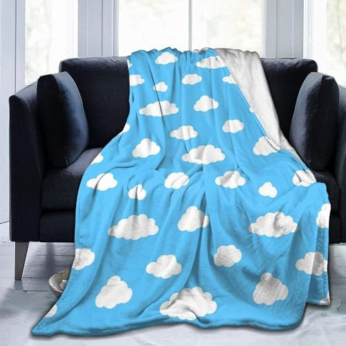 Kuscheldecke Flauschig 100x135 Wolke 3D Decke Cartoon-Blau Flanell Fleecedecke Weich und Warme Wohndecken Kuscheldecken Sofa Bett Überwurfdecke Sofadecke Couch Blanket Y8310