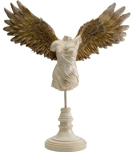 Kare Design Deko Figur Guardian Angel Female, Weiß/Gold, Handgefertigt, Unikat, Engel, Deko Objekt fürs Wohnzimmer, für Regal, Große Dekoration, 42x47x14 cm (H/B/T)