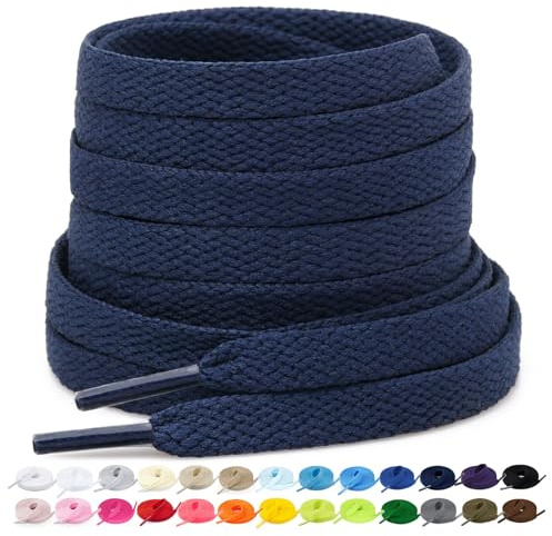Stepace 2 Paires - Lacets Plats pour Chaussures, Lacets de Remplacement de 8 mm de Qualité Supérieure pour Chaussures de Sport, Chaussures de Ville Bleu marine 130 cm