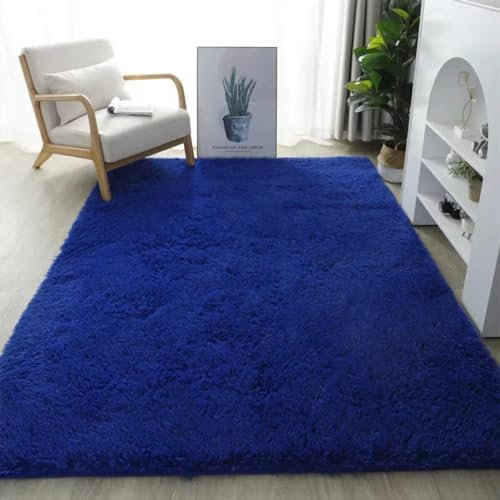 Guetto Hochflor Teppich Modern Flauschig Weich Groß für Wohnzimmer Deko Schlafzimmer Flur Läufer Outdoor Carpet Langflor Fellteppich Kunstfell Shaggy Einfarbig Bettvorleger,Blau,200x400cm