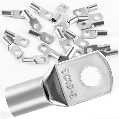 10Pcs Copper Wire Lugs 35mm2 M8 Bolt Hole,Battery Cable Ends Eyelets Crimp Tubular Ring Terminals Connectors