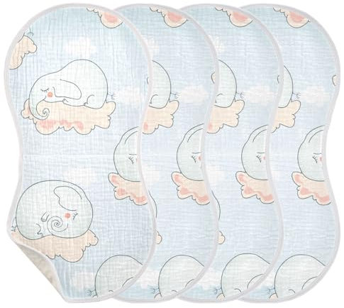 KLL - Musselin-Spucktücher für Babys, Mädchen, 4 Stück, groß, extra weich, saugfähig, Baumwolle, Spucktücher, bequeme Spucktücher, ein Muss für lustige Elefanten