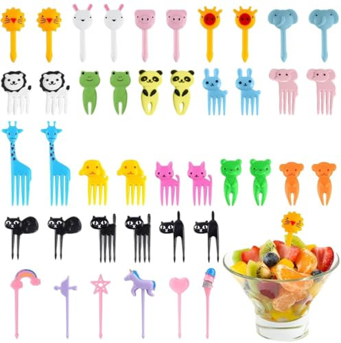 Mini cartoon forchette da frutta，42 stuzzicadenti per bambini，Cartone Animato Forchettine Colorate Stuzzicadenti Bambini per Frutta Pranzo Dessert tè Pomeridiano Picnic