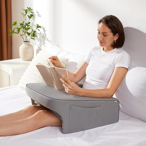 Weiches Schoß-Schreibtischkissen, Laptop-Kissen, Lesekissen für Schoß, Armlehne, Schoßkissen für Laptop, Couch, Schoßkissen, Schreibtisch (grau)