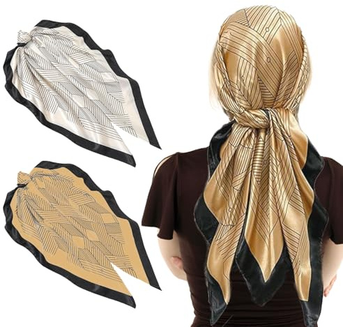 UILYNIU 2 Stück Seidenschal Damen Mädchen, Bandana Halstuch, 90x90cm Seidentuch Haare Frauen Elegant Satintuch, Weich Seidenscha Quadratische Satin Kopftücher, Seidentuch Grafikdruck