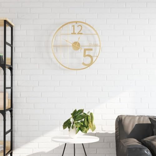 Brokky Orologio da Parete Oro Ø50 cm in Ferro-Orologio da Parete Adesivo Grande - Particolari Moderni - Orologio da Muro per La Casa Soggiorno Cucina Camera da Letto Ufficio Decorazione