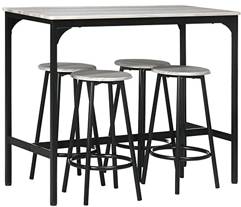 HOMCOM Bartisch Set Bartisch mit Barhocker-Set Esstisch mit 4 Barhocker Küchentisch für Esszimmer, Küche, Grau