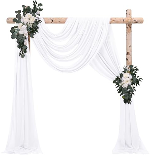 4 Paneele Hochzeitsbogen Querbehang Drapierstoff,73cmx610cm Weiß Chiffon-Stoff Transparenter Tüll Hintergrund Vorhang Kulissenvorhänge für Fotografie Bogen Bühne Party Hochzeit Torbogen