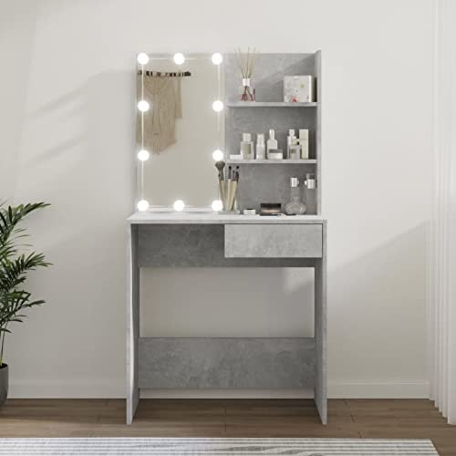 Xichuzi Schminktisch Schminken Tisch, Frisiertisch, Kosmetiktisch, Schminkkommode, Schmink Tisch, Make Up Tisch, Betongrau 74,5x40x141 cm