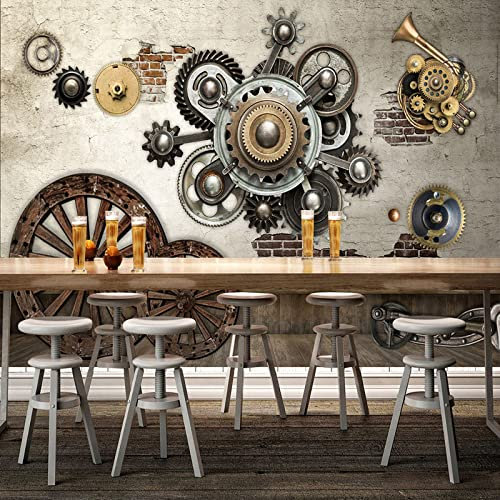 Vintage Gears 3D-Tapete für Kinderzimmer und Wohnzimmer, luxuriöses Maschinen-Thema für TV, Sofa, selbstklebend, Heimdekoration, Kunstmalerei, Hotel, Hintergrund, Wanddekoration, groß, 350 x 245 cm