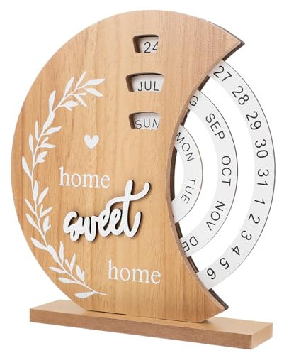 OFFSCH Holz Kalender Mit Drehbaren Mondblöcken Ewiger Beobachtungskalender Für Tisch Kreativer Handgemachter Kalender Aus Holz Für Zuhause Und Büro