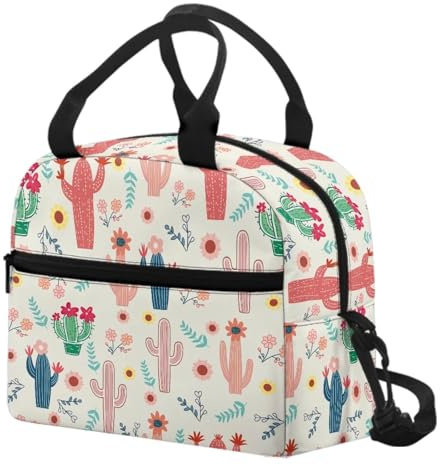 COEQINE Lunch-Tasche für Mädchen, Schule, mit Schultergurt, Kaktus, Western-Druck, isolierte Lunchbox, wiederverwendbar, blattsicher, groß, geräumig, Kühltasche für Damen, Herren, Erwachsene, mit