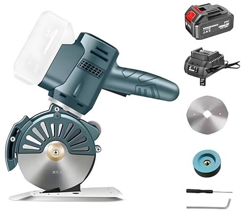 Taglierina Elettrica Rotativa per Tessuti, Tagliatrice Portatile per Tessuti da 21 V con Batterie E Lama, Spessore di Taglio 35 Mm/45 Mm, velocità A Vuoto 1400 Giri/min, Forbici Elettriche per