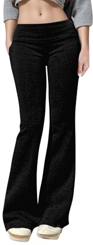 Generisch Schlaghose Damen, Damen Yogahose Casual Bootcut Jogginghose Schlaghosen Y2K Gym Sporthose Low Rise Fitness Blickdicht Haushose Hosen
