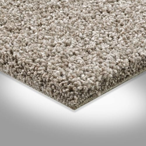 Velours Teppichboden flauschig beige 4 und 5 m Breite Auslegware weich für Wohnzimmer und Schlafzimmer auch für Treppe