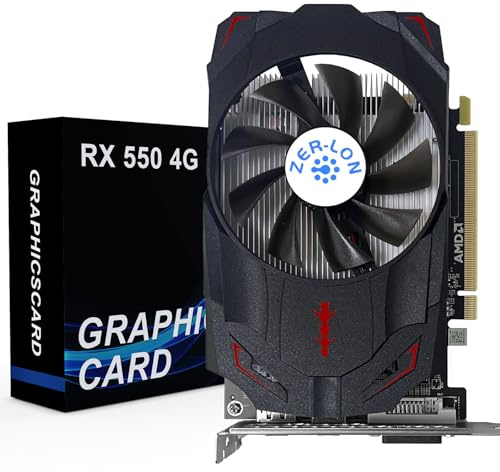 ZER-LON Radeon RX 550 - Tarjeta gráfica de 4 GB, GDDR5 PCIE 3.0 de 128 bits para juegos de computadora, tarjeta de video de 1183 MHz con puertos HDMI/DP/DVI compatible con 4K