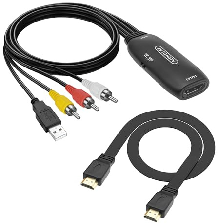 MEIRIYFA RCA auf HDMI Adapter Konverter, AV auf HDMI Konverter mit USB Stromkabel und HDMI Kabel Unterstützung 1080P, PAL/NTSC für PC, Laptop, TV, VHS, Blue-Ray DVD Player, HDTV, Projektor