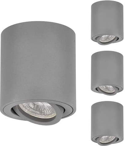 LED Deckenspot Aufbaustrahler, Farbe grau, Aufbauspot schwenkbar Deckenstrahler 230V, Deckenleuchte mit GU10 Fassung Deckenlampe Aufputz Spots aus Aluminium, Aufbauleuchte Rund 4 Stück (4)