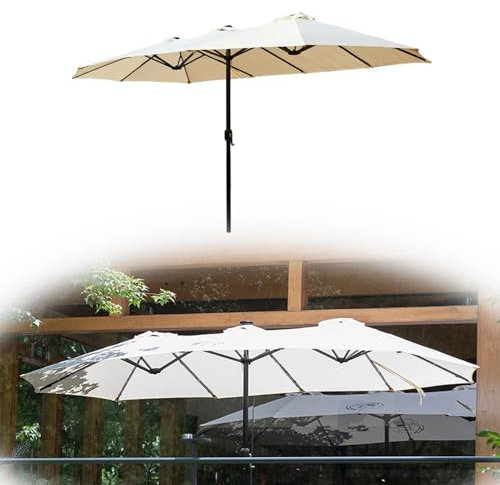 SMELEDFCFK Parasol De Marché XXL Parasol De Jardin Double Parasol Droit Grande Parasol Double Pare-Soleil Rectangulaire avec Manivelle, 380×200cm/455×265cm(Beige,380x200cm/12.5x6.5ft)