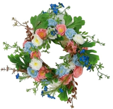 Couronne de printemps et d'été pour porte d'entrée 55,9 à 61 cm, magnifique couronne florale synthétique avec hortensias multicolores pour fenêtre, mur, mariage et ferme VGy932 (vert, 30)