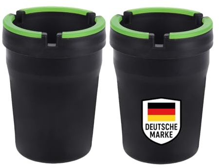 mucHome Aschenbecher Ø 8 cm für draußen - Windgeschützter Auto-Aschenbecher mit leuchtendem Deckel - Windaschenbecher/Sturmaschenbecher (2 Stück)
