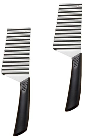 GRIRIW 2 Stück Wellen Kartoffelschneider aus Edelstahl, Schwarz | Wellenschneider für Obst und Gemüse, Leichtes Design, Angenehmer Griff