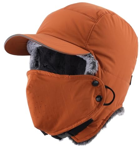 Decentron Trappermütze für Herren und Damen, Kunstfell, Wintermütze mit Ohrenklappen, wasserabweisend, Jagdmütze, Uschanka, Skimütze, Karamellfarben / Braun, Einheitsgröße