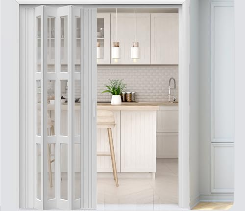 Pounjsd schiebetüren 110 cm breit komplettset, falttüren nach maß, Falttür Schiebetür Weiß, klapptür für haus,ohne Bohren, falttüren innentüren für Duschkabine, Badezimmer, Küche, Kleiderschrank