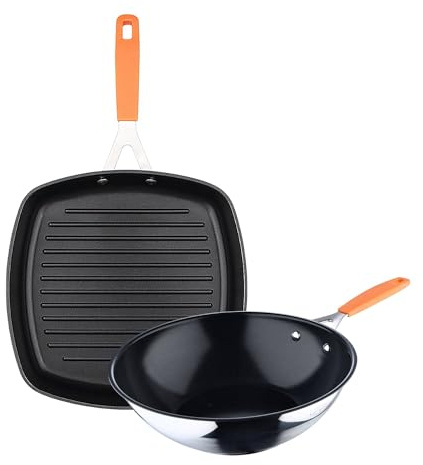 San Ignacio Compact - Juego de Sartén Asador 28x28cm + Wok Ø28cm en aluminio forjado para inducción COMPACT